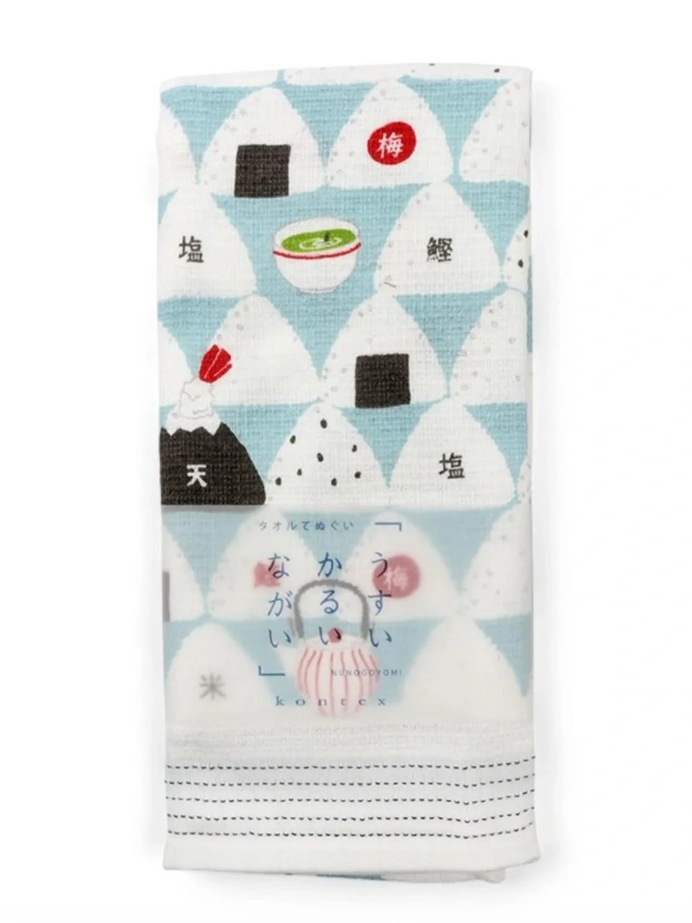Kodomo Japanese Onigiri Tea Towel with white and blue triangular rice ball